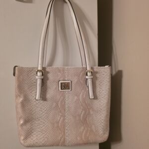 Anne Klein Tan & White w/ Gold Shimmer Shoulder Bag.